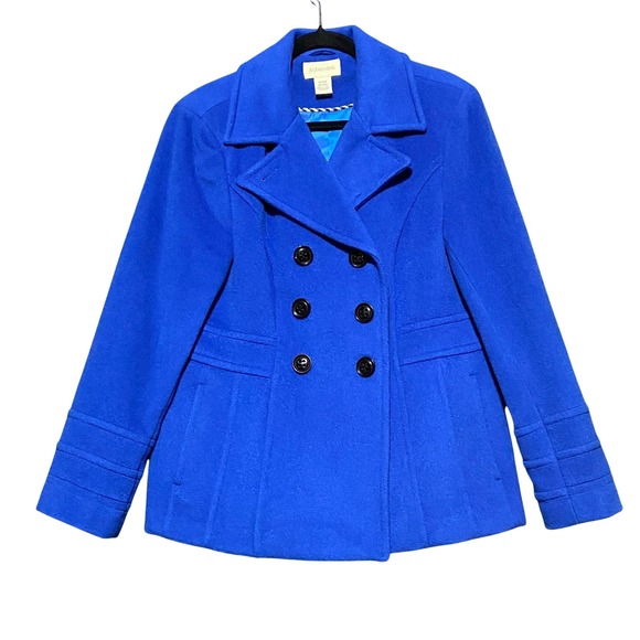 St. John's Bay Jackets & Blazers - St Johns Bay Women's Medium Cobalt Blue Wool Cashmere Blend Pea Coat Jacket